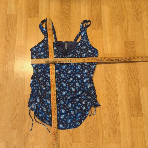 Lands' End Tankini Top Womens 14P Blue Paisley Rouched Underwire Swim Beach - Picture 2 of 7